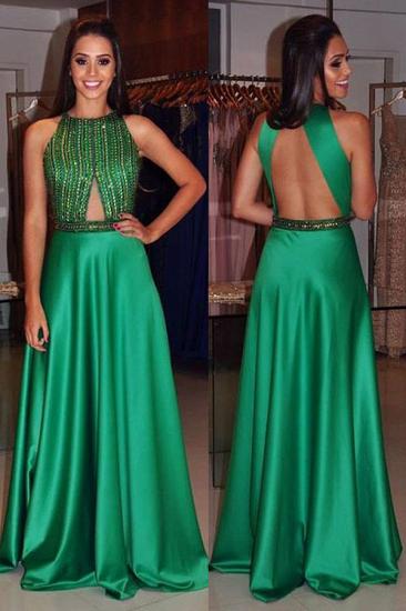 Ärmelloses bodenlanges grünes Abendkleid Perlen 2022 Beliebtes Abschlussballkleid