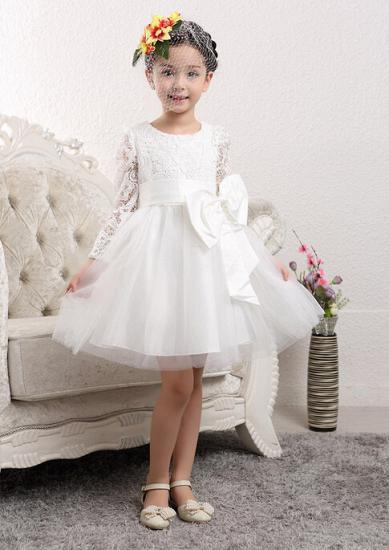 Lovely Tulle Lace Flower Girl Dress with Bowknot | Long Sleeve Zipper Little Girls Pageant Dresses