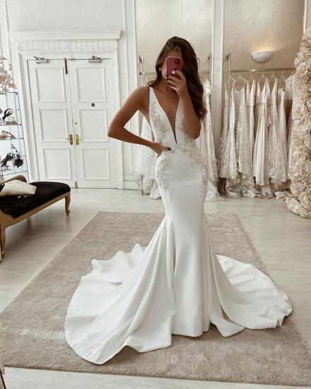 Straps Appliques V-neck Wedding Dresses | Mermaid Backless Bridal Gowns_2