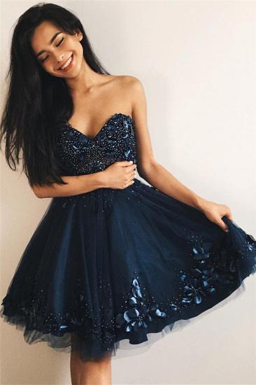 Sweetheart Beads 3D Flowers Navy Tulle Sexy Homecoming Dresses Cheap Online 2022
