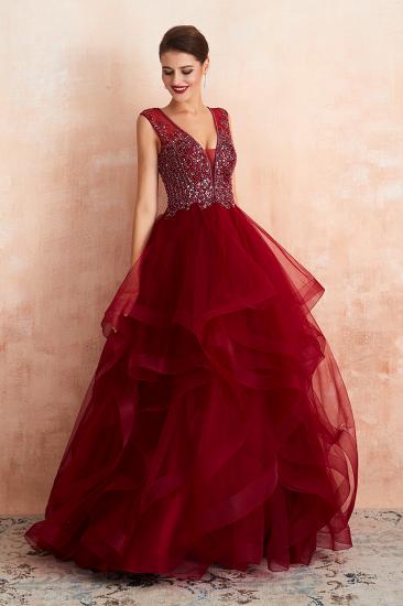 Cherise | Wine Red V-neck Sparkle Prom Dress with Muti-layers, Discount Burgundy Sleevleless Ball Gown for Online Sale_7