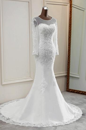 TsClothzone Elegant Jewel Long Sleeves White Mermaid Wedding Dresses with Rhinestone Applqiues_5