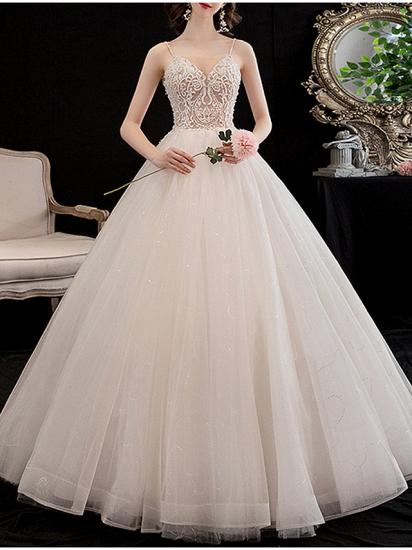 Affordable A-Line Wedding Dresses V-Neck Lace Spaghetti Strap Bridal Gowns On Sale_1