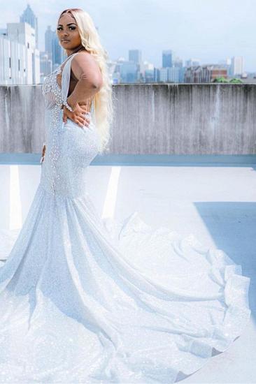 Glitter V-Neck affordable plus size prom dresses mermaid Evevning dress_5