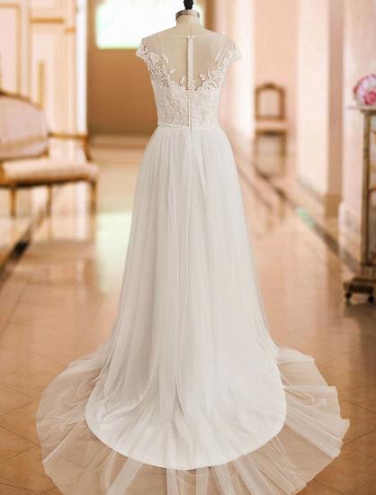 Off The Shoulder Tulle White Lace Split A-Line Wedding Dresses_4
