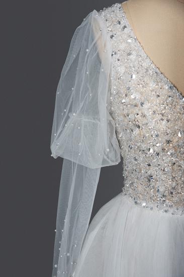 Amazing Cap Sleeves Glitter Sequins Aline Wedding Dress V-Neck White Bridal Gown_6