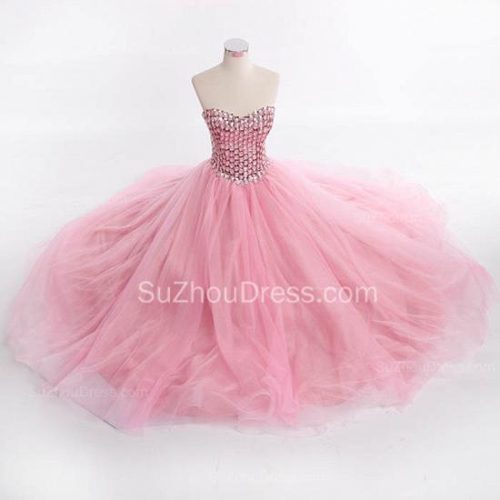 Latest Crystal Sweetheart Ball Gown Special Occassion Dresses Attractive Floor Length Tulle Quinceanera Dress_2
