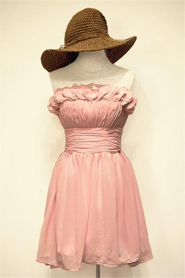 Cute Pink Strapless Mini Ruffle  Homecoming Dress A-line  Zipper Applique Short Popular Cocktail Gowns