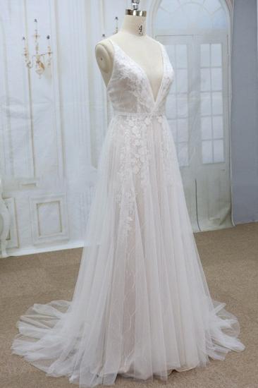 Sexy V-neck Straps Sleeveless Wedding Dress | Lace Appliques Tulle Bridal Gowns_4
