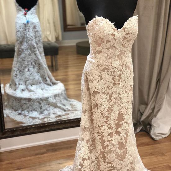 Elegant Sweetheart Mermaid Lace Wedding Dresses with Overskirt_2