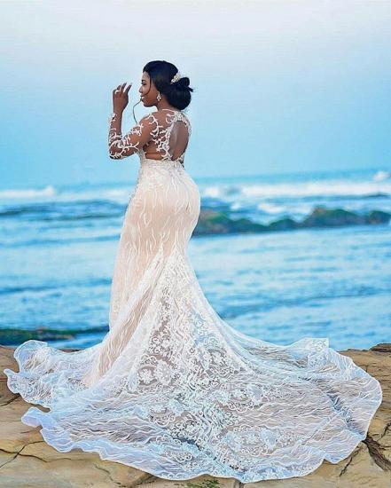 Lace Appliques Mermaid Wedding Dress| Long Sleeve Plus Size Bridal Dresses_2
