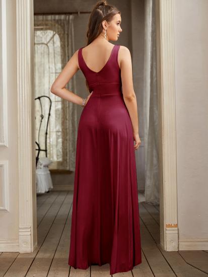 Burgundy Deep V-neck Sleeveless High split Prom Dress Empire Bridesmaid Dress_13