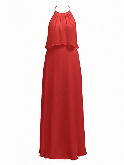 Red Halter Simple Long Maxi Bridesmaid Dresses_1