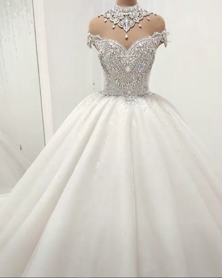 Luxury High Neck Crystal Beading Ball Gown Wedding Dresses_2
