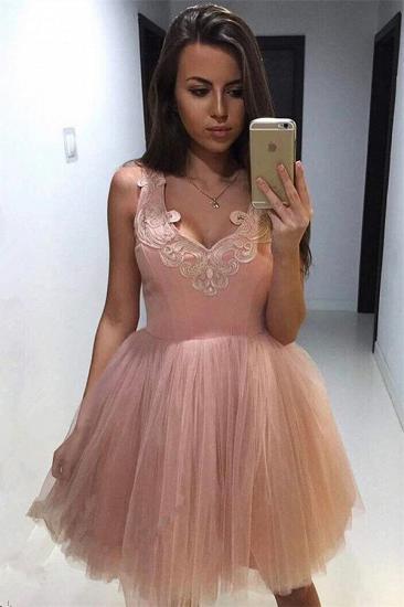 V-neck Appliques Pink Homecoming Dresses Cheap 2022 Puffy Tulle Short Hoco Dress