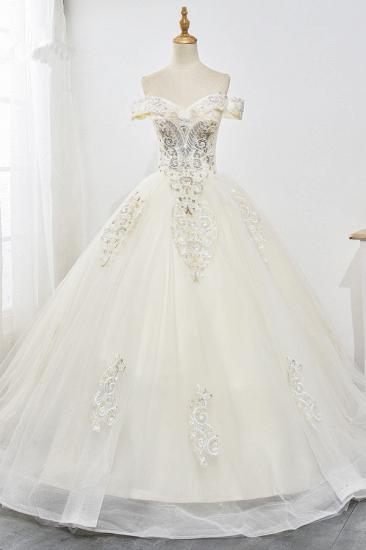 TsClothzone Gorgeous Off-the-Shoulder Champagne Tulle Wedding Dress Ball Gown Lace Appliques Sleeveless Bridal Gowns Online_1