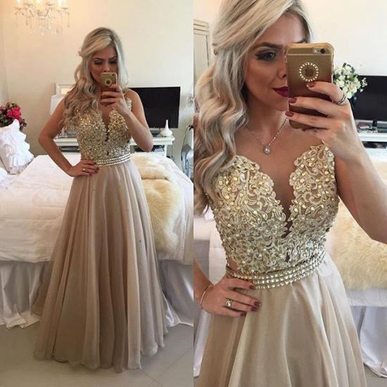 New Arrival A-Line Chiffon Prom Dress with Beadings Lace Floor Length Evening Dresses_4