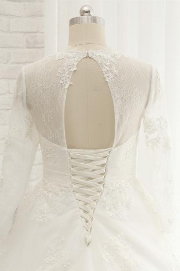 TsClothzone Modest Longsleeves V-Ausschnitt Spitze Brautkleider Weißer Tüll A-Linie Brautkleider mit Applikationen Online_5