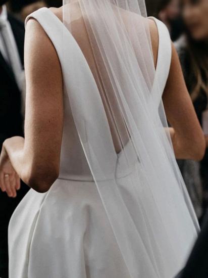 Chic Deep V Neck Satin White Sleeveless Zipper A-Line Wedding Dresses_5