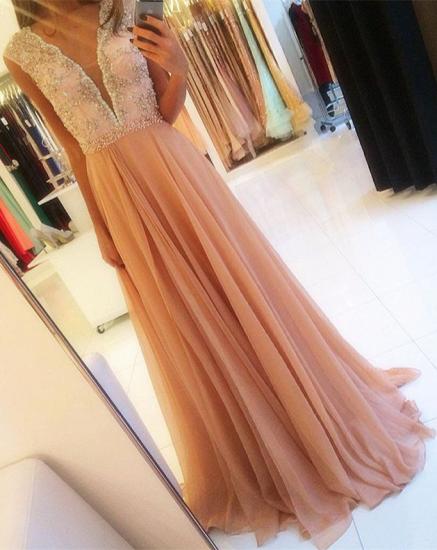 Sweet Deep V-neck Chiffon Prom Dresses 2022 Beading Sequins Evening Gown_1