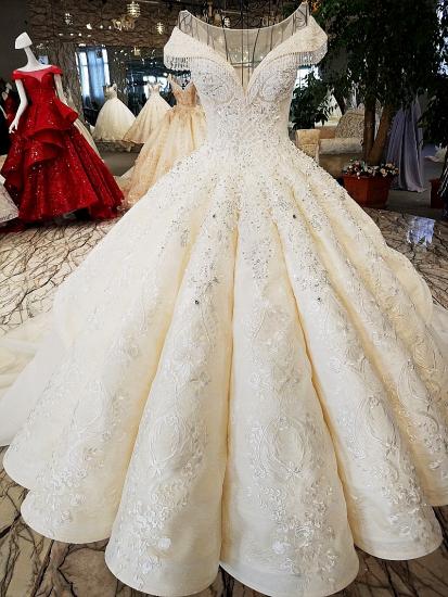 TsClothzone Affordable Jewel Off-the-shoulder A-line Wedding Dresses With Appliques Ivory Ruffles Lace Bridal Gowns On Sale_2