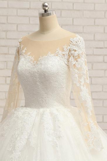 TsClothzone Erschwingliche weiße Tüll Rüschen Brautkleider Jewel Longsleeves Lace Brautkleider mit Applikationen online_5