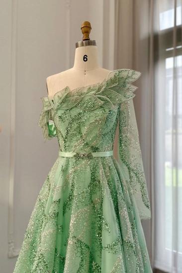 Luxuriöses Aline-Ballkleid-Abendkleid mit glänzenden Pailletten und Schärpe_9