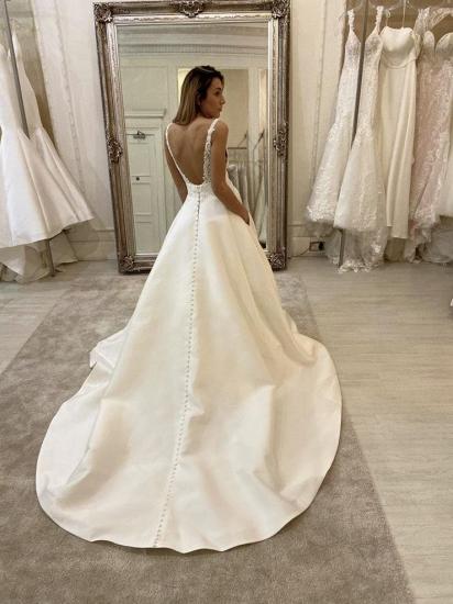Elegant V-Neck Lace Wedding Dress A-line Sleeveless Dress for Brides_4