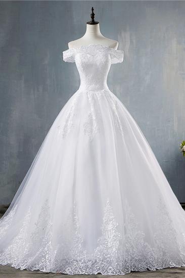 TsClothzone Wunderschönes schulterfreies weißes Tüll-Hochzeitskleid mit Spitzenapplikationen Brautkleider im Angebot_1