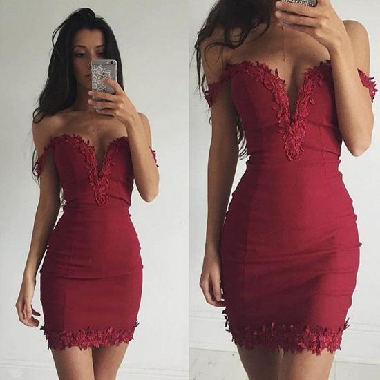 Short Appliques Sheath Sexy Off-the-shoulder Burgundy Homecoming Dress_3