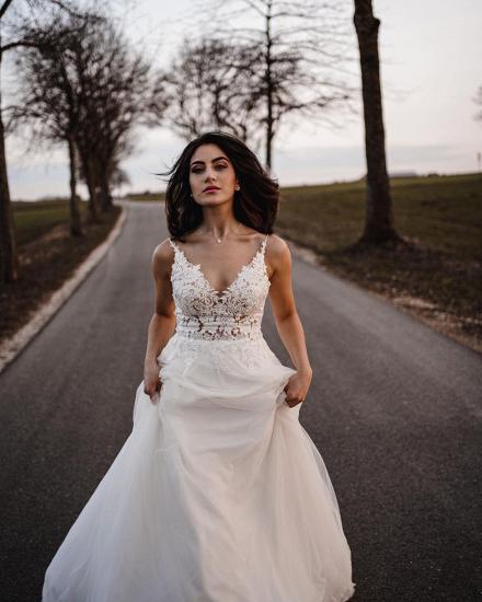 Sleeveless Simple Wedding Dress Tulle Aline Maxi Dress For Bride_2