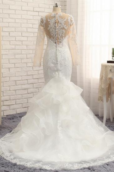 TsClothzone Elegant Jewel Mermaid Lace Wedding Dress Long Sleeves White Appliques Bridal Gowns On Sale_3