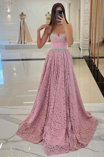 Designer evening dresses lace | Long pink prom dress_3