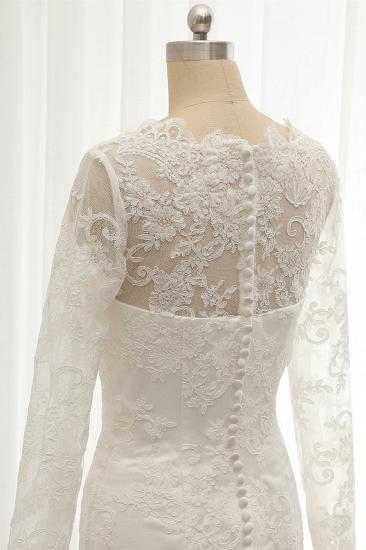 TsClothzone Chic White Satin Mermaid Wedding Dresses Jewel Longsleeves With Appliques On Sale_6