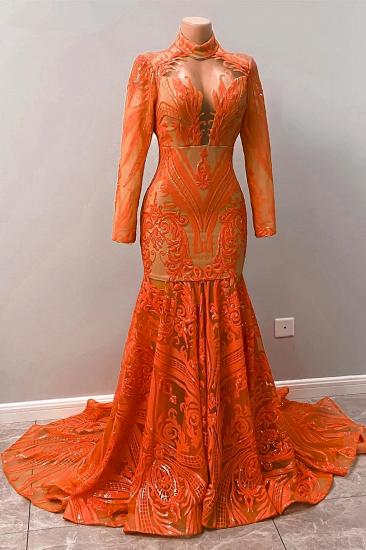 Bezauberndes orange Rollkragen-Meerjungfrau-Ballkleid | Langärmliges, bodenlanges Abendkleid_4