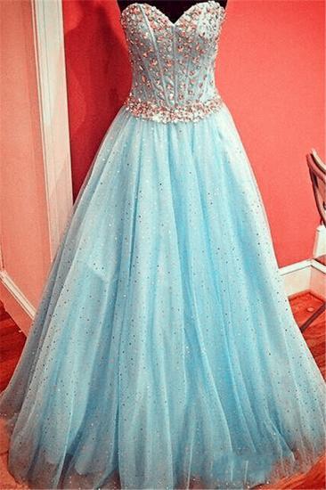 Sparkly Baby Blue Prom Dress 2022 Sweetheart Evening Gowns with Crystals Belt_1