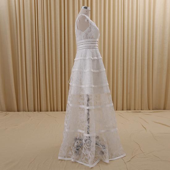 Lovely Sheer Lace V-neck White Evening Dresses Lace-Up Charming 2022 Prom Gowns_2