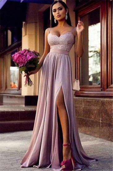 Straps Lace Slit Prom Dress  | Sleeveless Lavender Long Formal Sexy Evening Gown_1