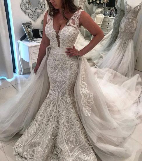 Gorgeous Sleeveless Lace Mermaid Wedding Dress | Over skirt Bridal Gowns_2