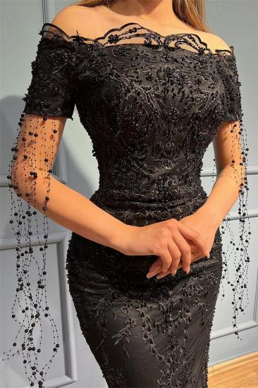 Black evening dresses with sleeves | Lace prom dresses_2
