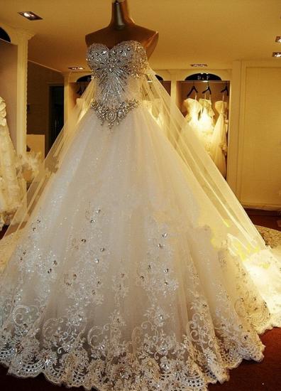 Luxury Strapless Tulle Lace Beading A-Line Wedding Dresses Long_1