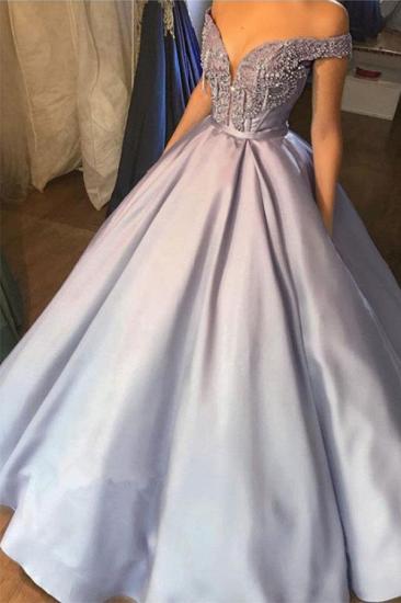 Sweetheart Applique A-line Beading Off-the-shoulder Gray Prom Dress_1