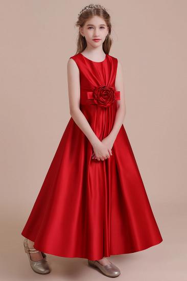 Elegant A-line Ankle Length Flower Girl Dress | Chic Satin Little Girls Dress for Wedding_4