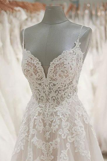 TsClothzone Sexy Spaghetti Straps V-neck Tulle Wedding Dress Lace Appliques Ruffles Bridal Gowns On Sale_4