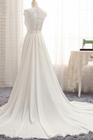 Elegantes ärmelloses Brautkleid aus Chiffon mit Applikationen | A-Linie Jewel White Brautkleider_5