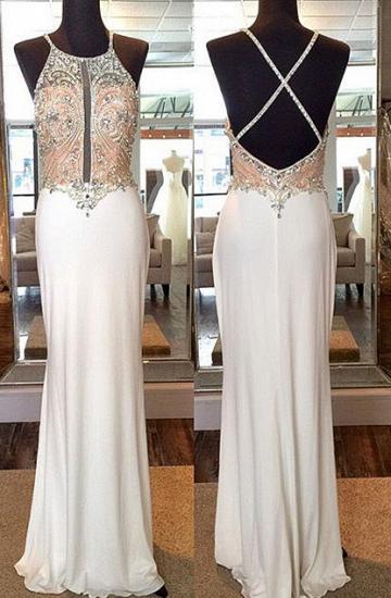 Crystal Sheath Floor Length Evening Dresses Crossed Back Beading Party Gowns