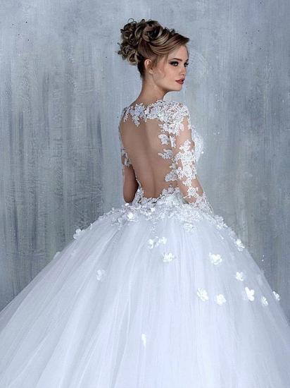 New Arrival Long Sleeve Lace Bridal Gowns Tulle Open Back Court Train Wedding Dresses_3