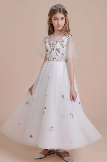 Lovely Embroidered Tulle Flower Girl Dress | Short Sleeve Little Girls Pegeant Dress Online_6