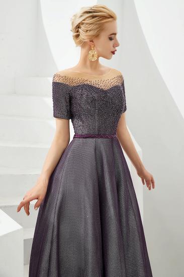 Hayden | Sparkly Regency Round Neck Short sleeves Prom Dress with purple Belt_5