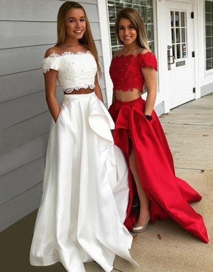 Chic Beading Two-Piece Prom Dresses | Lace Off-the-Shoulder Hi-Lo Party Dresses_3